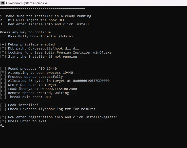 runtime hook injected into the protected installer